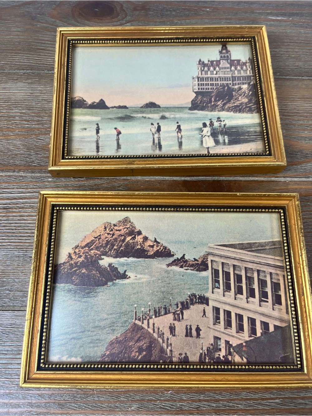 Vintage Framed Mini Landscape Art of San Francisco Cliff House 19th Century 6.5”